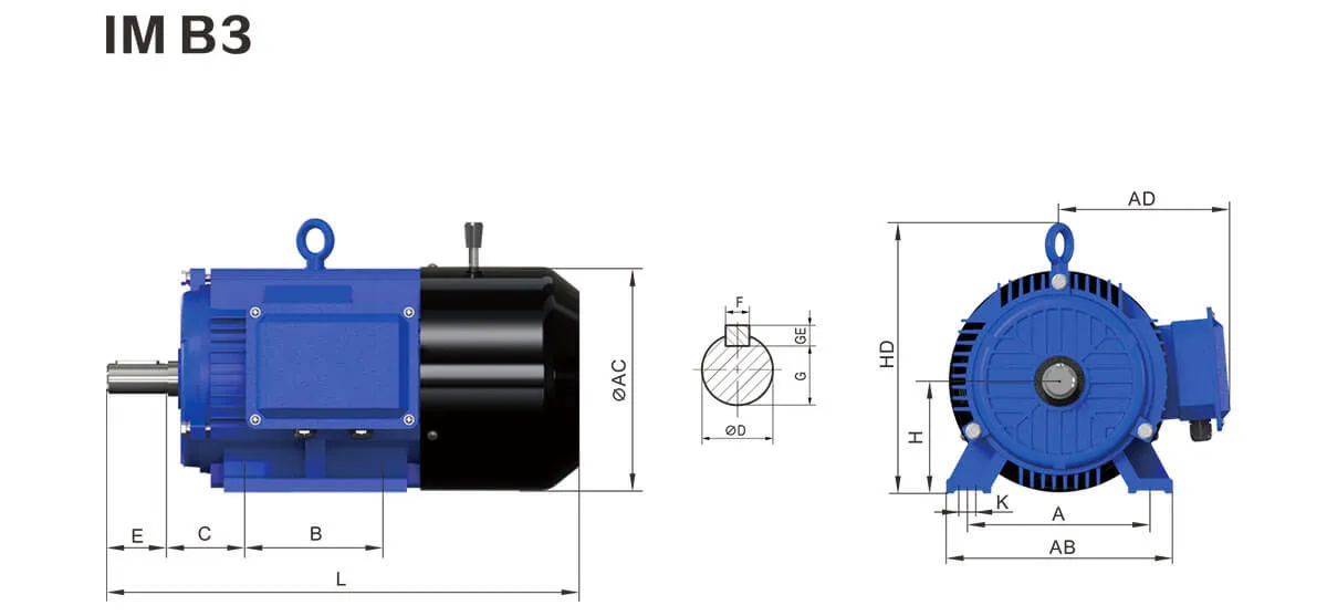 YEJ-Series-Electromagnetic-Braking-Three-Phase-Motor-Installation-Dimension